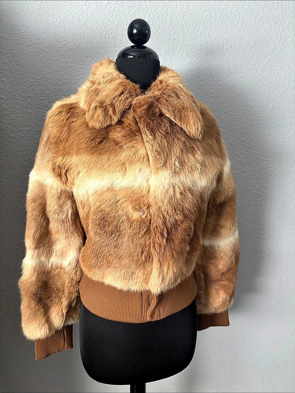Pinky&Dianne Brown Vintage Rabbit Fur Bomber Jacket Size Medium